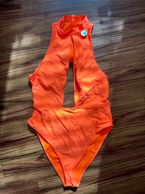 Kids Orange High-Neck One-Piece Swimsuit